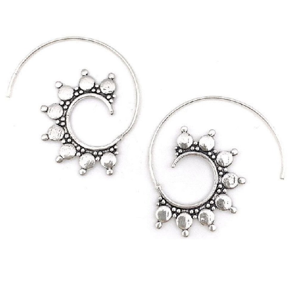 Anju Tanvi Collection Open Hoop w Silver Circles & Dots Earrings